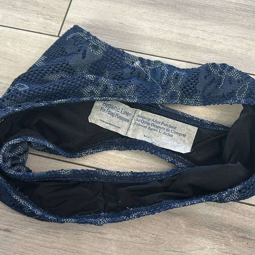 Athena Blue Lace bikini swim bottoms size 8 NWOT